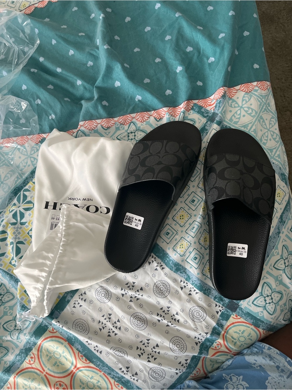 Coach Black Signature Logo Slide Sandals for Kids